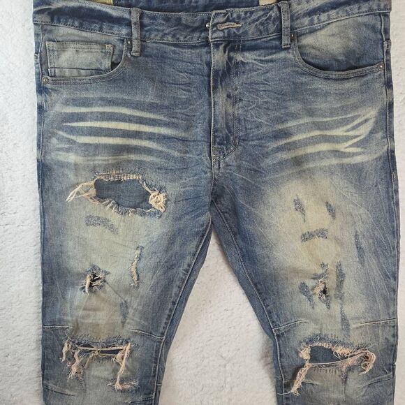 Smoke Rise Men's Whishered Stretch Distressed Skinny Jeans Blue Denim Size 40/34 - Picture 2 of 9